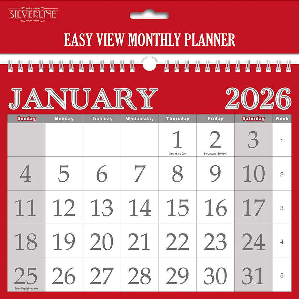 Easy View Monthly Calendar 2026 – 280mm x 220mm
