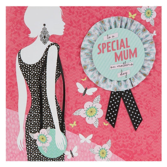 'Mum Contemporary 3D Rosette' Large Square Mother's Day Card