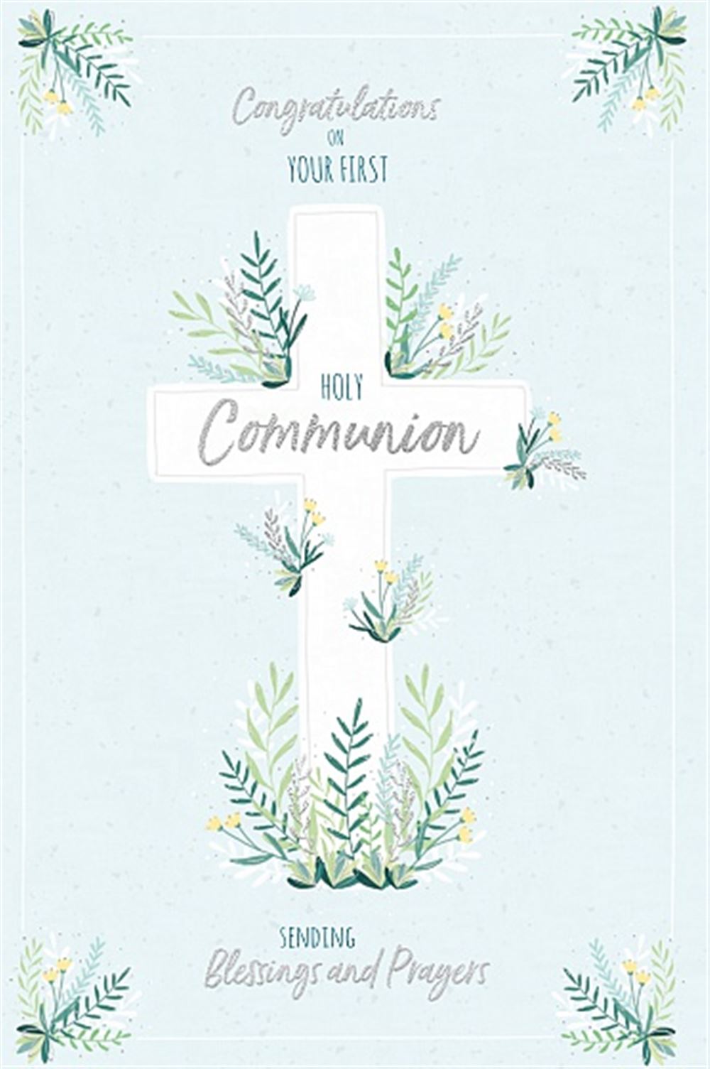 Floral Cross Design 'First Holy Communion' Congratulations Card
