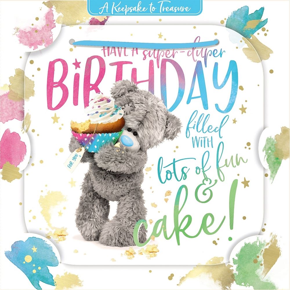 Bear Holding Up Cake 3D Luxury Keepsake Open Birthday Card
