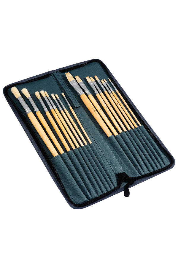 Set of 16 Oil Acrylic Paint Brushes With Zipper Case