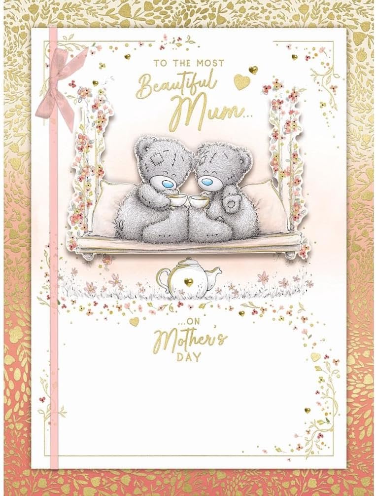 Bears Drinking Tea Beautiful Mum Luxury Handmade Mother's Day Card With Keepsake Box