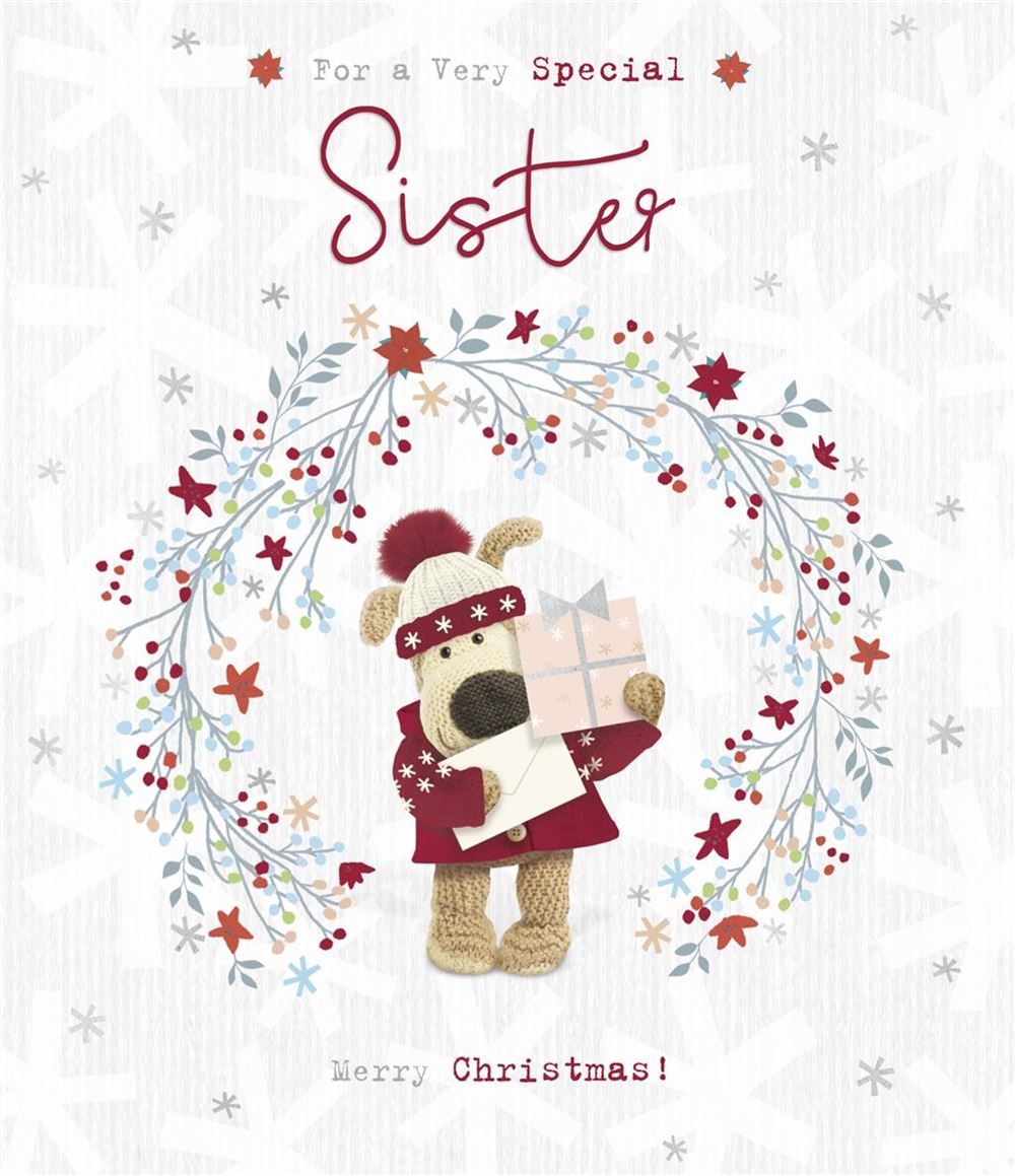 Boofle With Envelope and Gift Sister Christmas Card