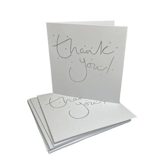 Pack of 60 Foil Silver Text and Stars Thank You Cards