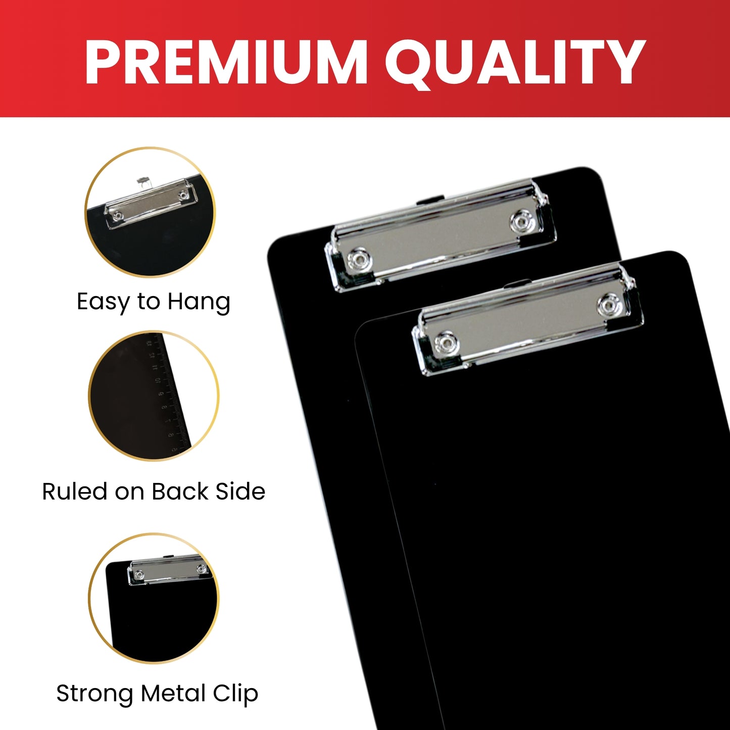 A5 Black Solid Plastic Clipboard - with Ruled Side
