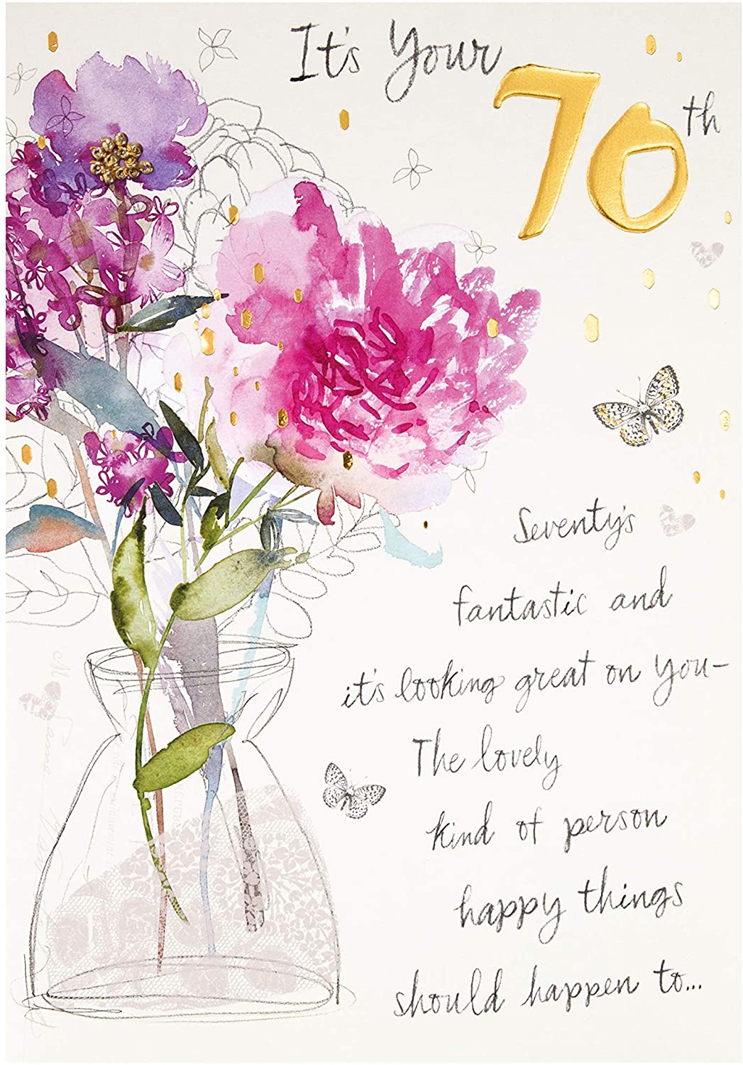 70th Birthday Card Classic Embossed Floral Design 