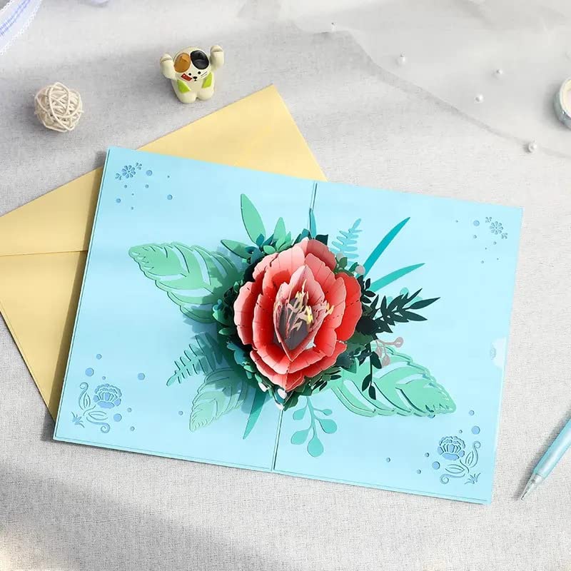 Blushing Peony Bloom 3D Pop Up Greeting Card