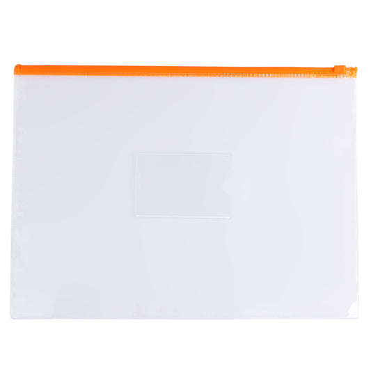 Pack of 12 A4 Clear Zippy Bags with Orange Zip