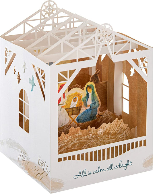 Traditional 3D Pop-Up All is Calm Nativity Scene Design Christmas Card