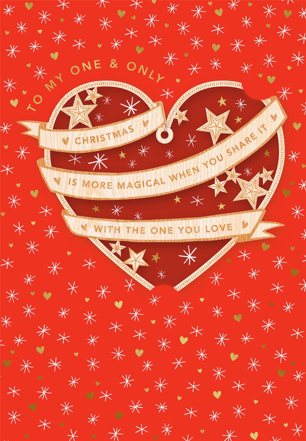 Wooden Heart Decoration Design One I Love Christmas Card