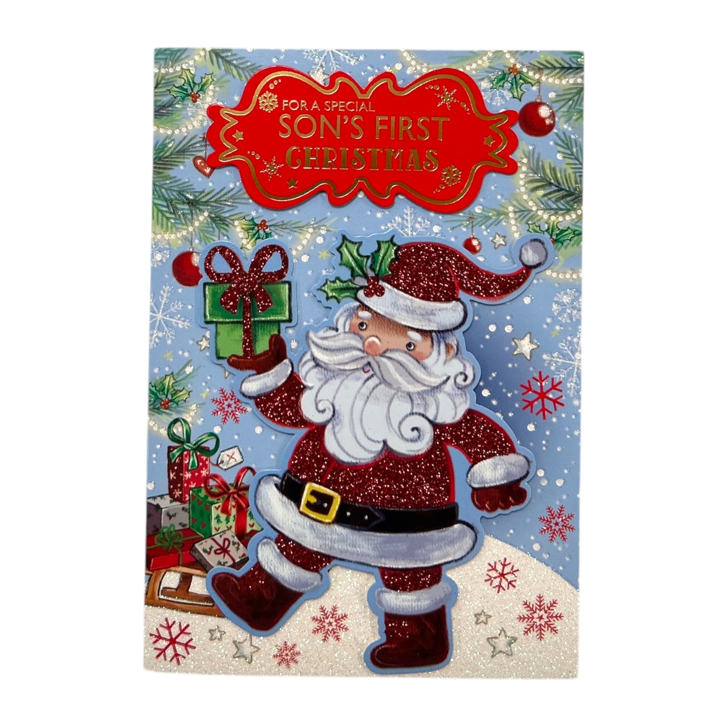 Santa With Gift Design For a Special Son's 1st Christmas Card