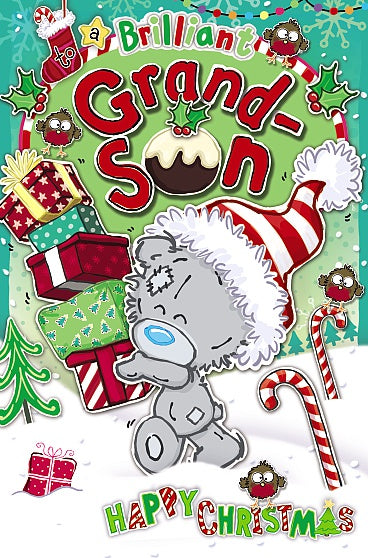To a Brilliant Grandson Tatty Teddy Carrying Gifts Design Christmas Card
