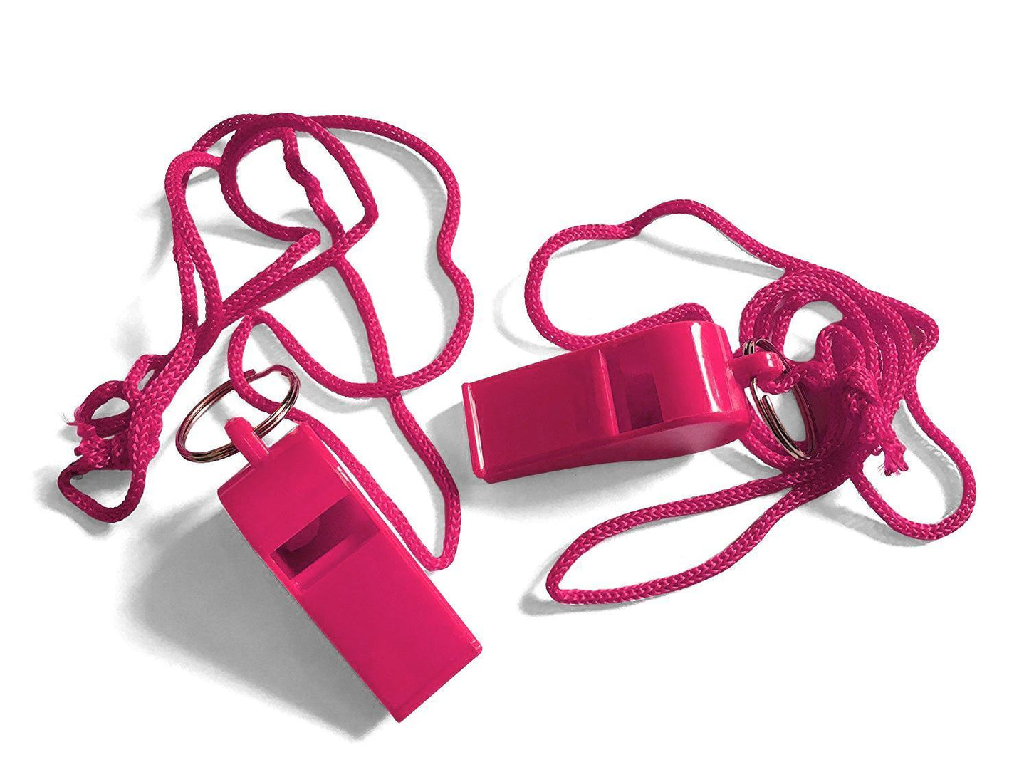 Bag of 10 Pink Plastic Whistles with Lanyard Neck Cord