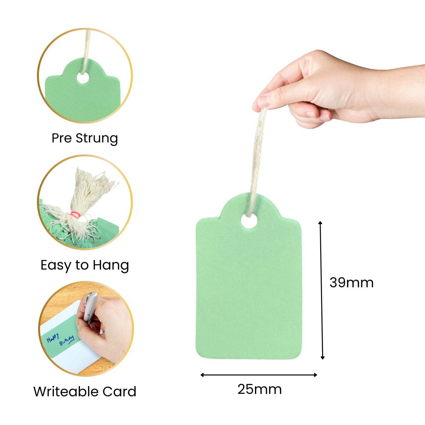 Pack of 600 Medium White Strung Tags 25 x 39mm