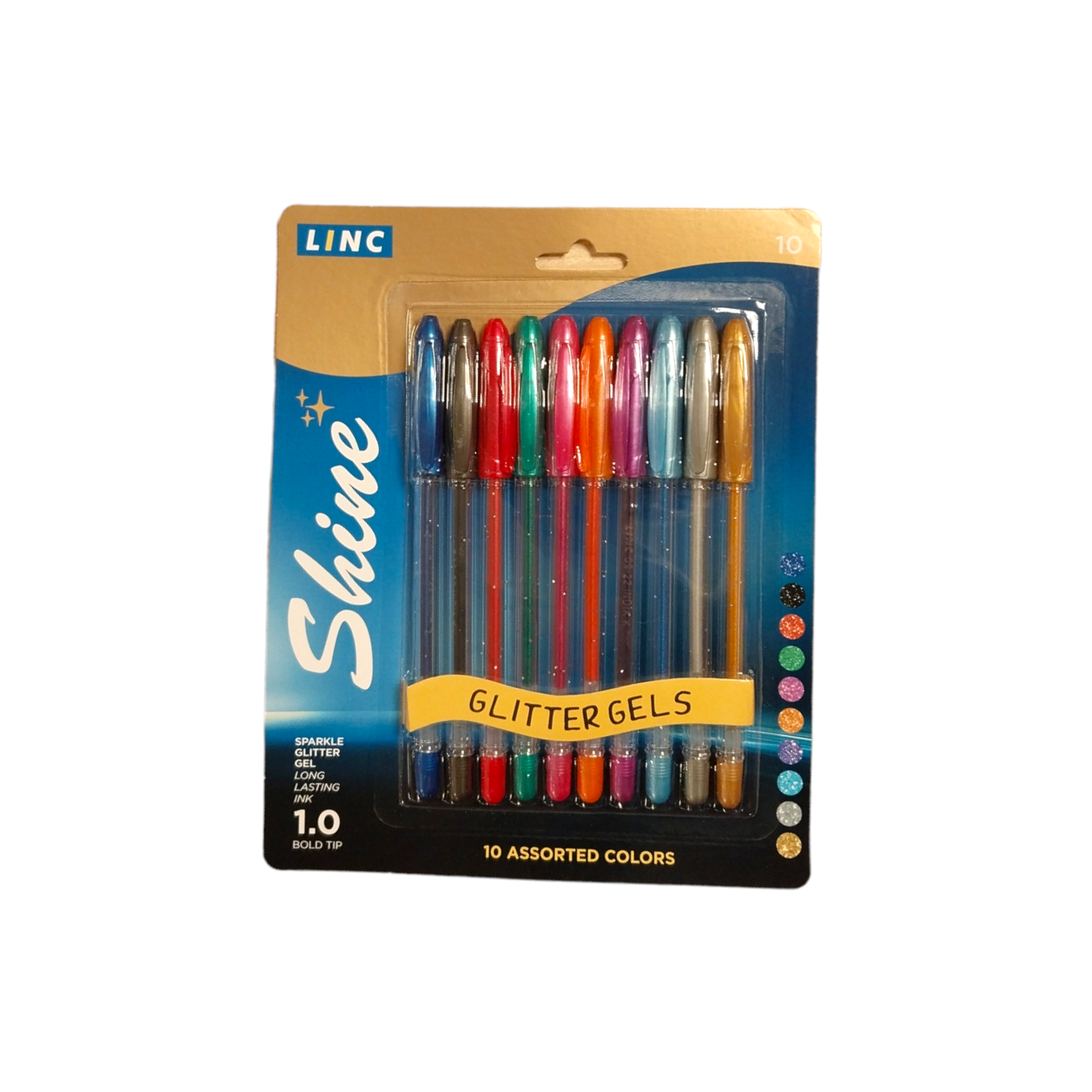 Pack of 10 Linc Shine Assorted Colours Glitter Gel Pens– Shop Inc