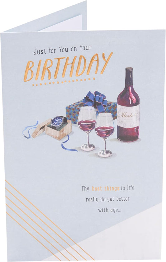 Watch & Wine Design Birthday Card