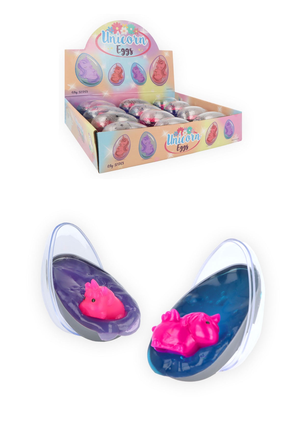 Pack of 12 Unicorn Eggs with Squishy Baby Unicorn in Slime