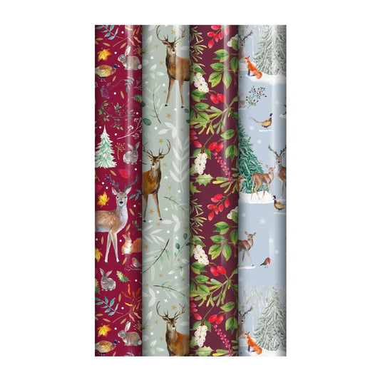 Single 4m Woodland Christmas Design No Shrink Gift Wrap Roll
