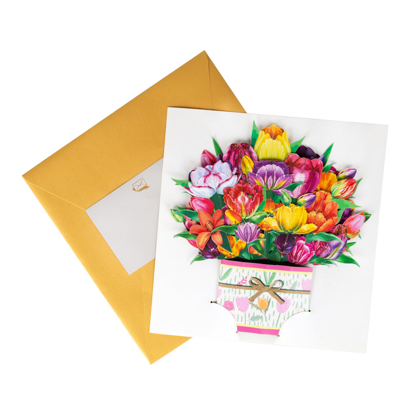 A Burst of Spring Tulip Bouquet 3D Pop Up Greeting Card