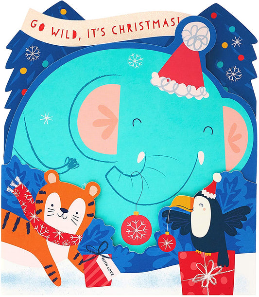 Kids Christmas Card Go Wild Cute Elephant Design 