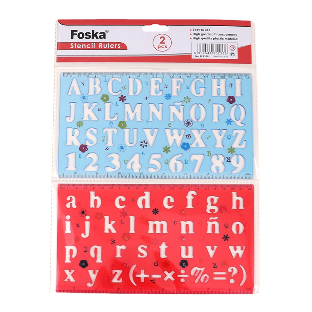 Pack of 2 Transparent Plastic Uppercase Lowercase Stencil Ruler Set ...