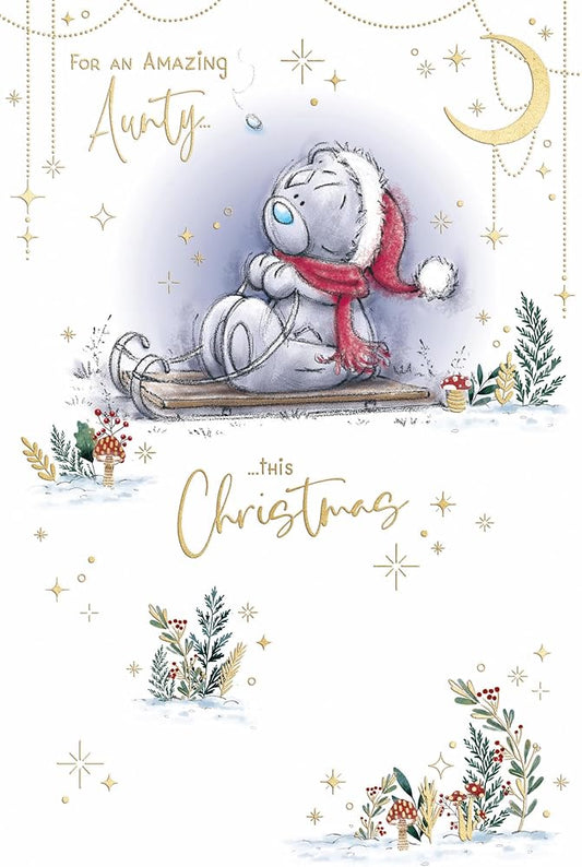 Bear On Sledge Aunty Christmas Card