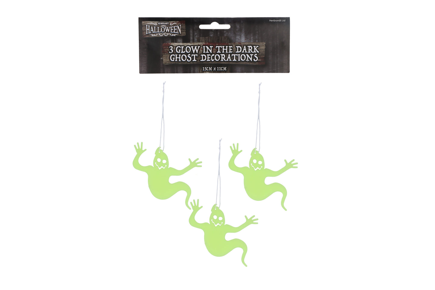 Pack of 3 Glow in the Dark Hanging Ghosts - Haunted House Halloween Decoration Trick or Treat Party Bag Fillers