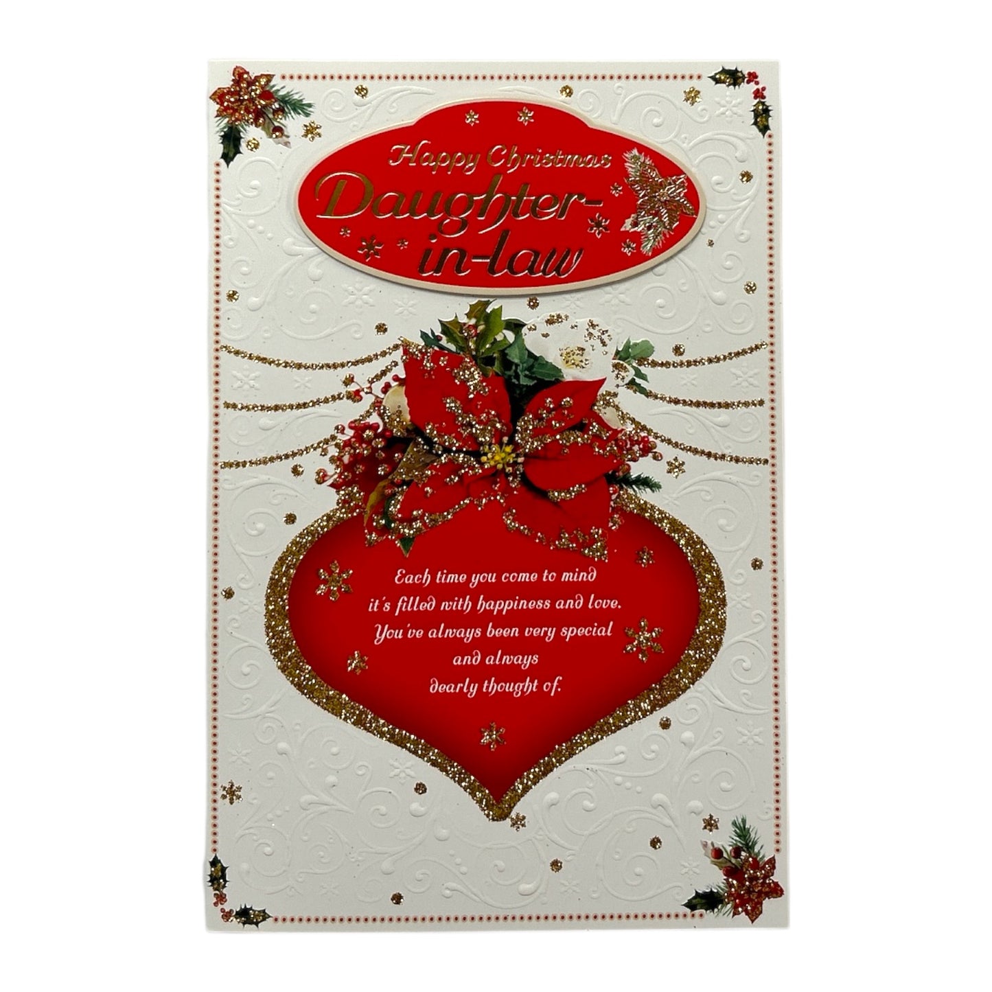 For Daughter In Law Heart With a Poinsettia Flower Design Christmas Card