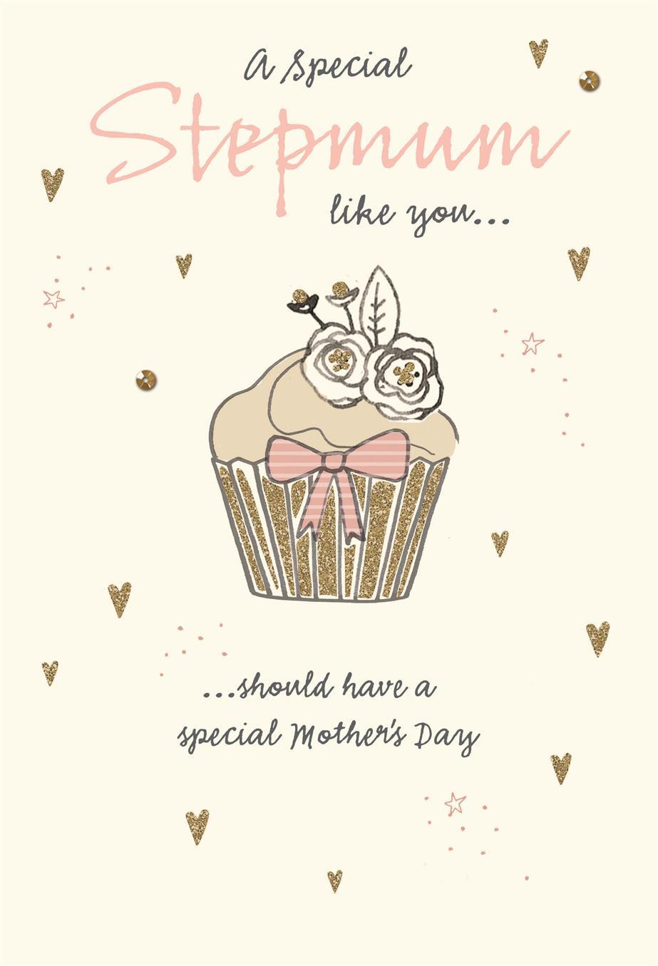 For Stepmum Cupcake Glitter Finished Mother's Day Card