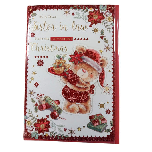 To a Special Sister In Law Bear Holding Cupcakes Design Christmas Card
