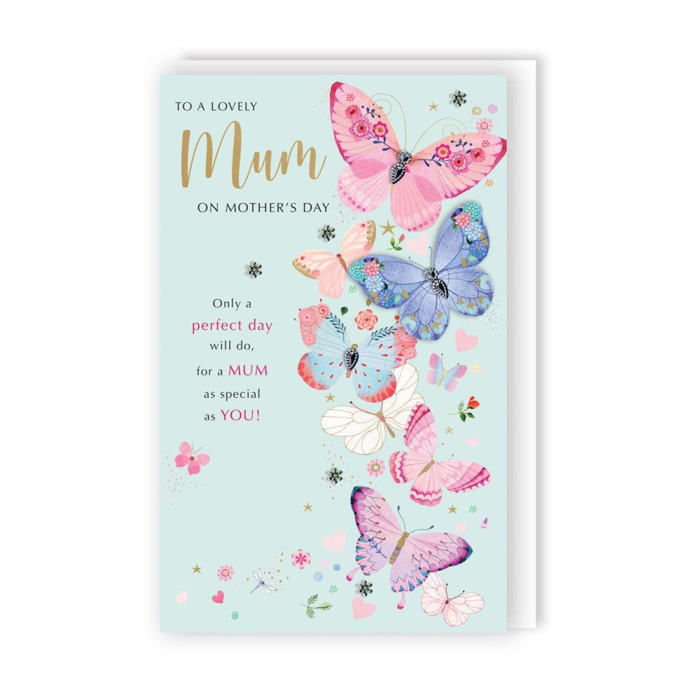 Lovely Mum Flutteringly Fabulous Gems Hand-Finished Mother's Day Card
