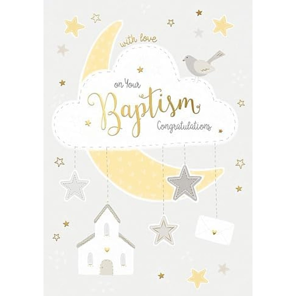 Cloud Moon And Stars Baptism Congratulations Card
