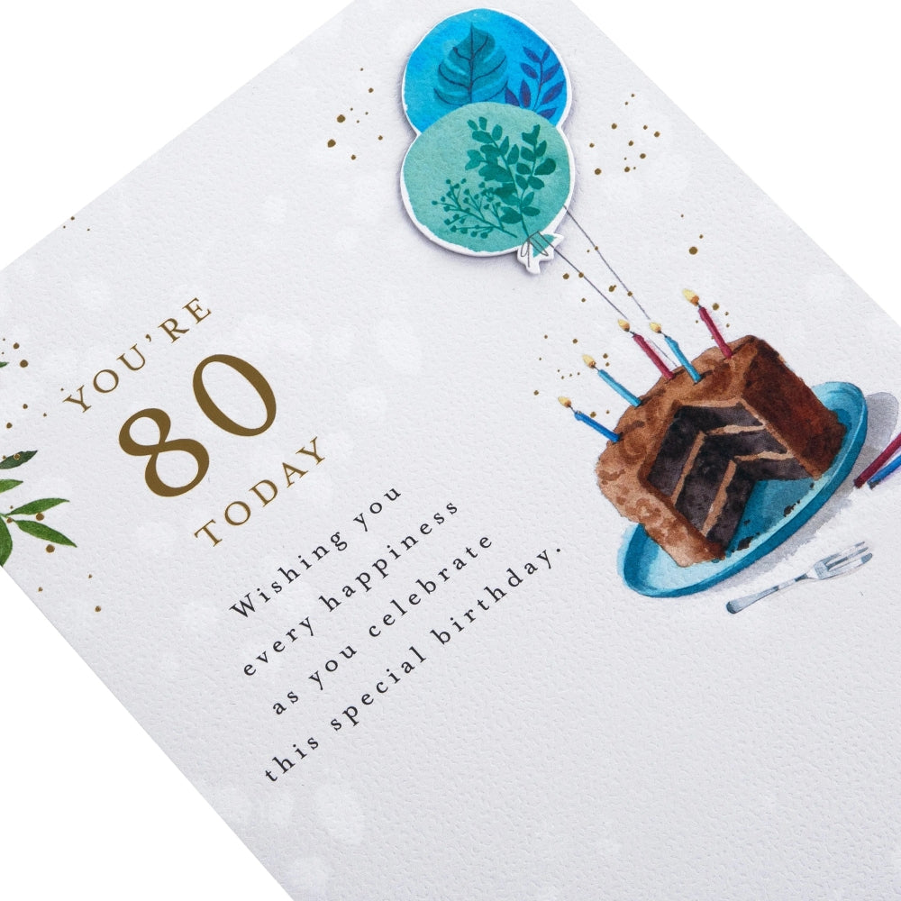 Cake & Balloons Design 80th Birthday Card