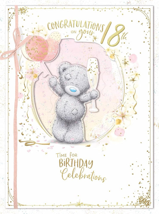 Bear With Champagne Flute And Balloons Large Luxury Boxed Handmade18th Birthday Card
