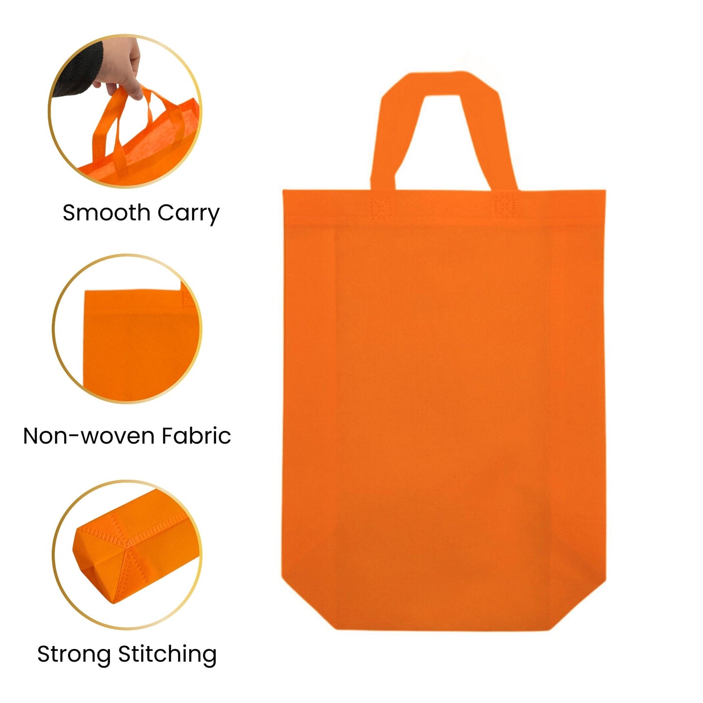 Pack of 25 Orange Coloured 30x38x10cm Non-Woven Bags with Handle