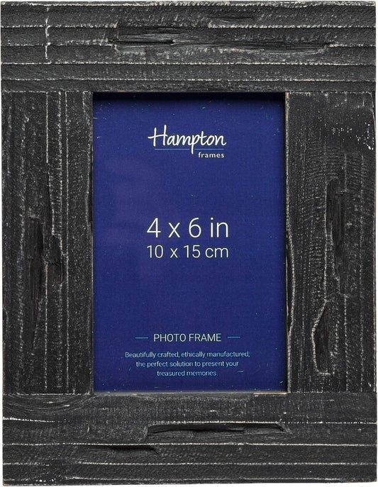 Pack of 6 Hampton Farmhouse 4x6 Distressed Black Painted Wood Photo Frames