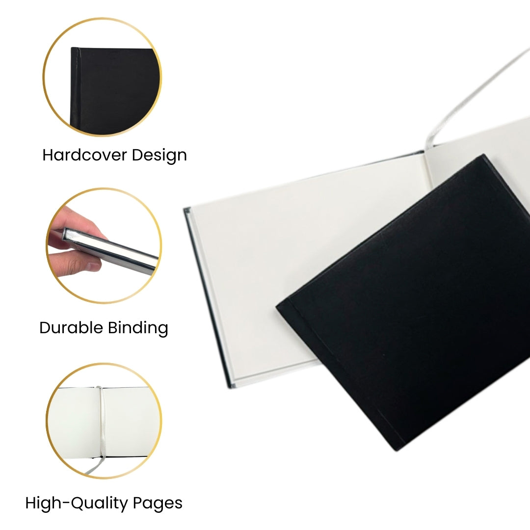Pack of 24 Plain Cover 100 Pages Black Autograph Books – School Leavers Signature, End of Term Memory Book
