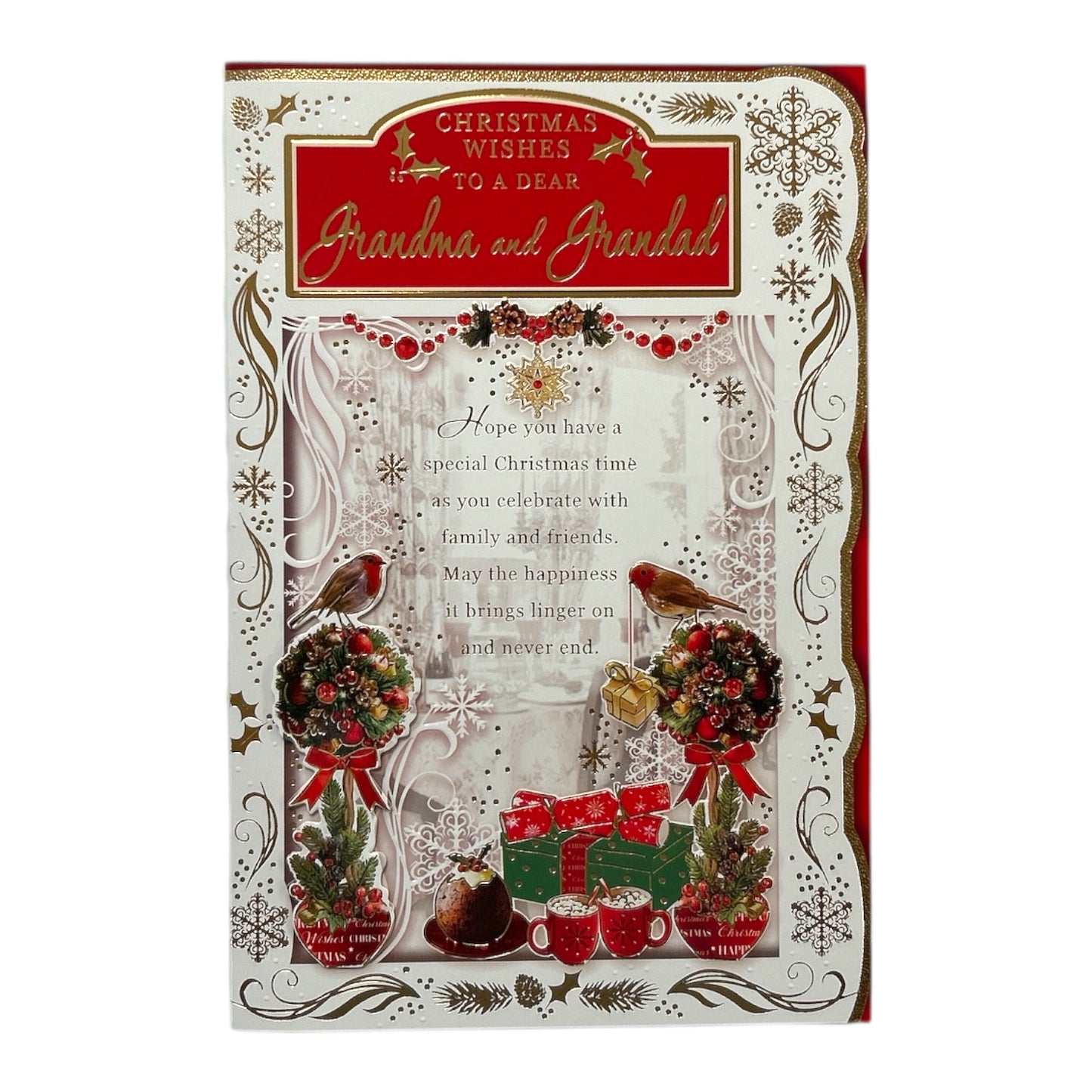 To a Dear Grandma and Grandad Best Wishes Classic Design Christmas Card