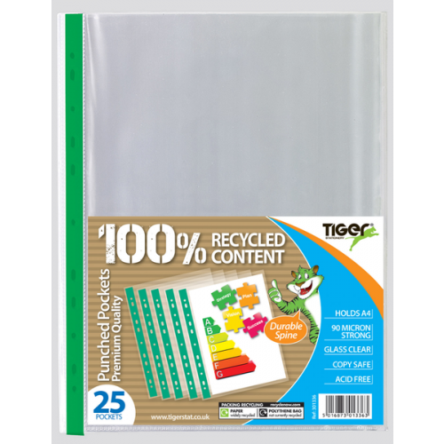 Pack of 25 A4 Premium Glass Clear Punched Pockets
