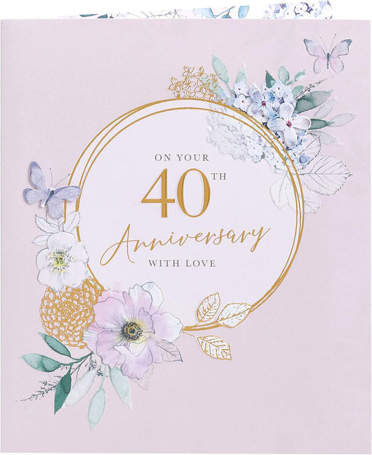  Soft Floral Design 40th Anniversary Card