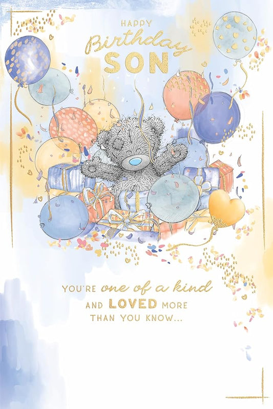 Bear Amongst Balloons And Gifts Son Birthday Card