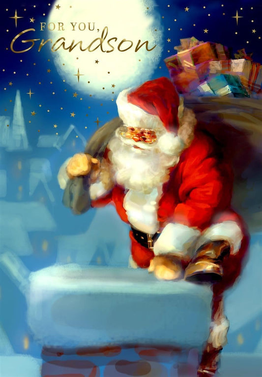 Traditional Santa Design Grandson Christmas Card