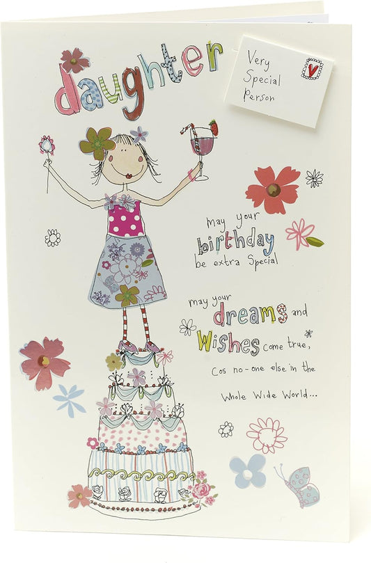 Girl on Cake Design Daughter Birthday Card