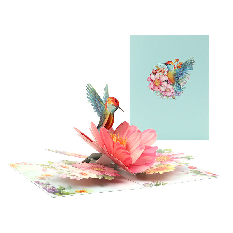 Hummingbird Whispers Pink Blossom 3D Pop Up Greeting Card