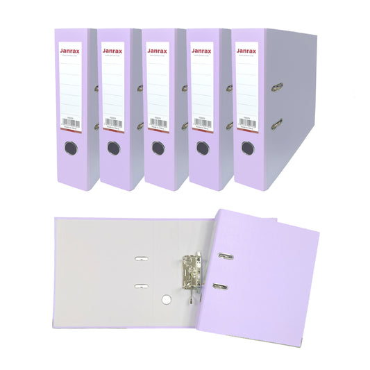 Pack of 5 A4 Pastel Purple Paperbacked Lever Arch Files by Janrax