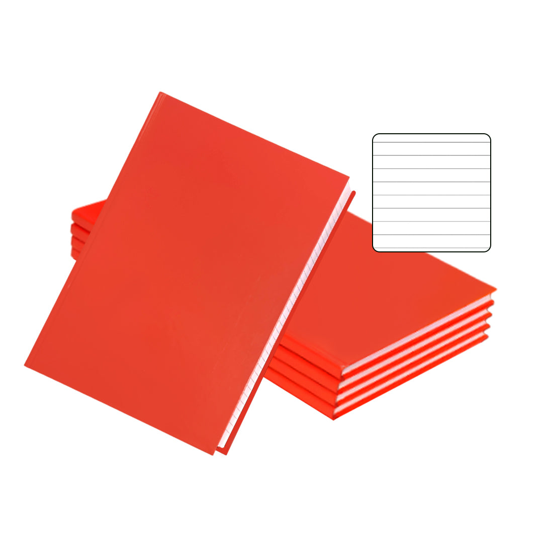 Pack of 5 A4 160 Pages 8mm Ruled Orange Casebound Notebooks
