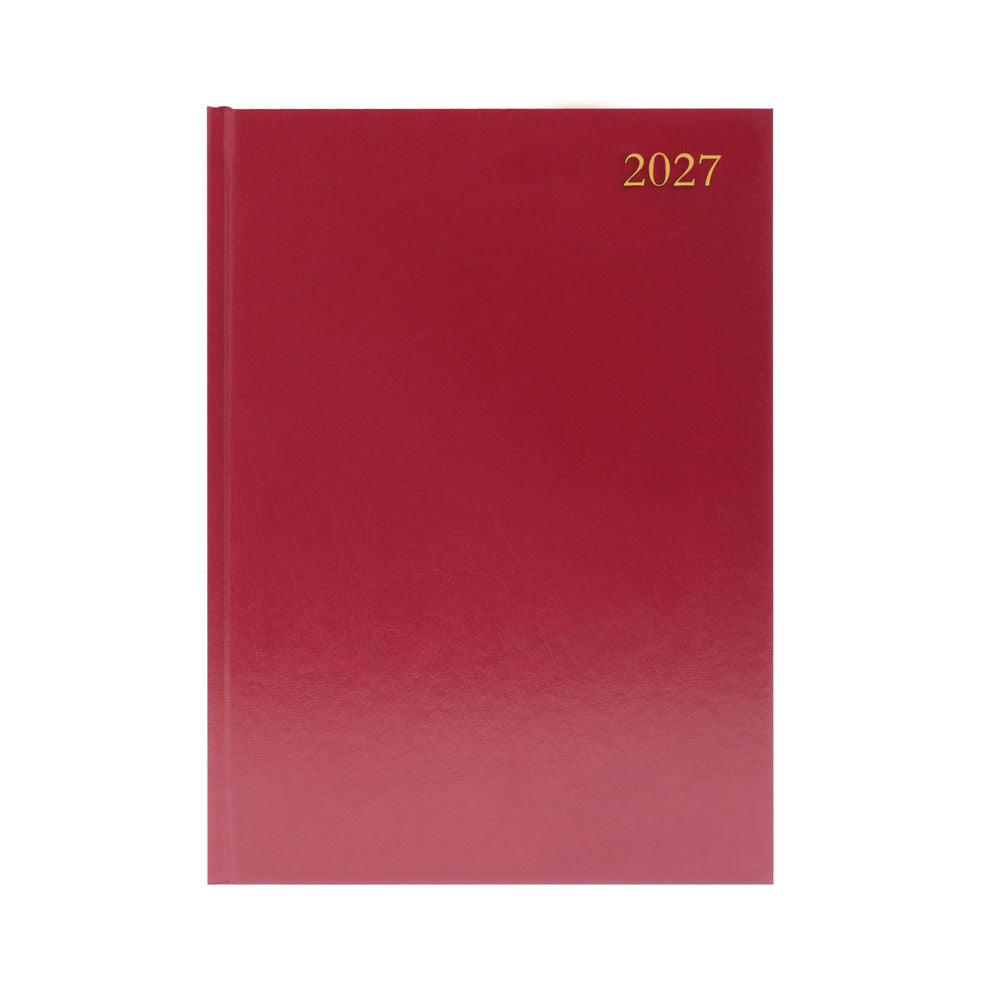 2027 A4 2 Pages Per Day Burgundy Desk Diary KF2A4BG27