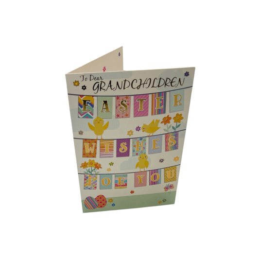 To Dear Grandchildren Vibrant Patterns Bunting Design Easter Card