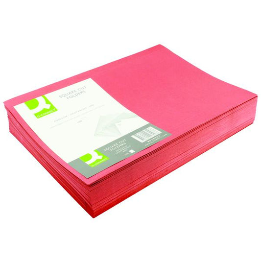 Q-Connect Square Cut Folder Lightweight 180gsm Foolscap Red (Pack of 100) KF26028