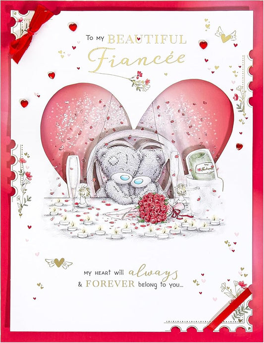 Bears Sat At Table Beautiful Fiancée Luxury Boxed Handmade Valentine's Day Card